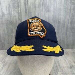 Georgia State Patrol Hat Snap Back Trucker Blue Mesh Cap Adult Vtg